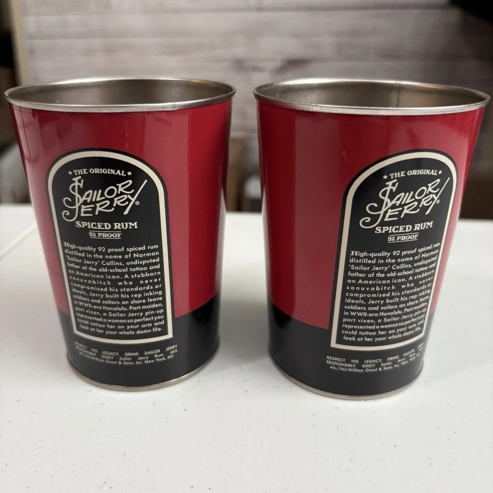2017 Sailor Jerry Spiced Rum 13.5 oz Metal Tin Cups Set of 2